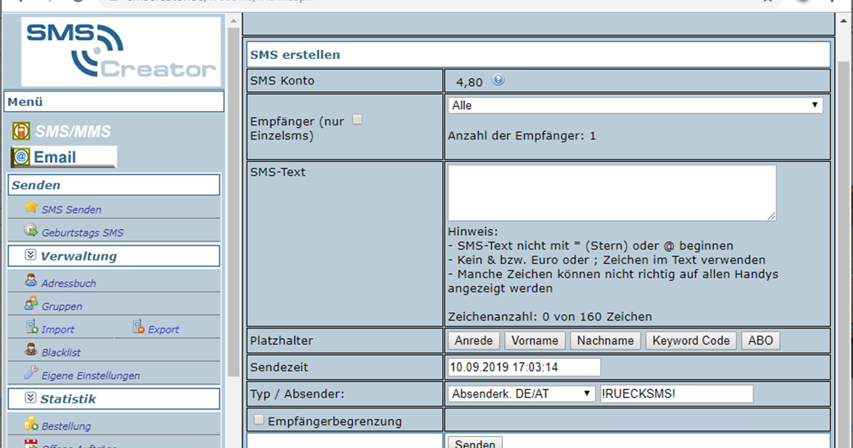 WebSMS | SMS Creator - Messaging und Kommunikation